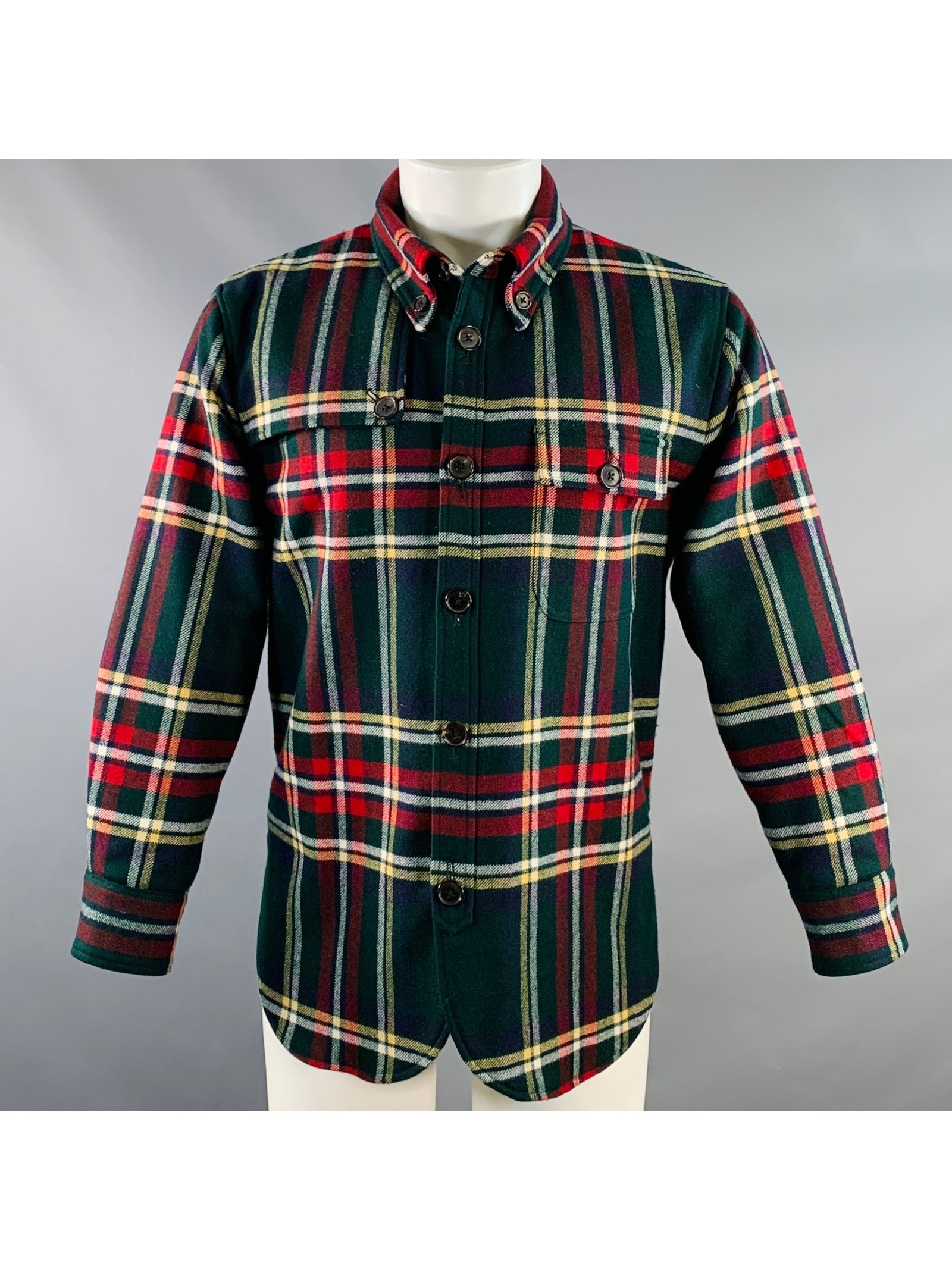 Black Fleece Size M Green Multi Color Plaid Wool Shirt Jacket